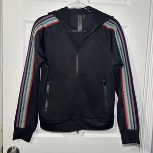 Halfheart Jacket Women's Medium Black Rainbow Stripe Hooded Track Zip Pockets